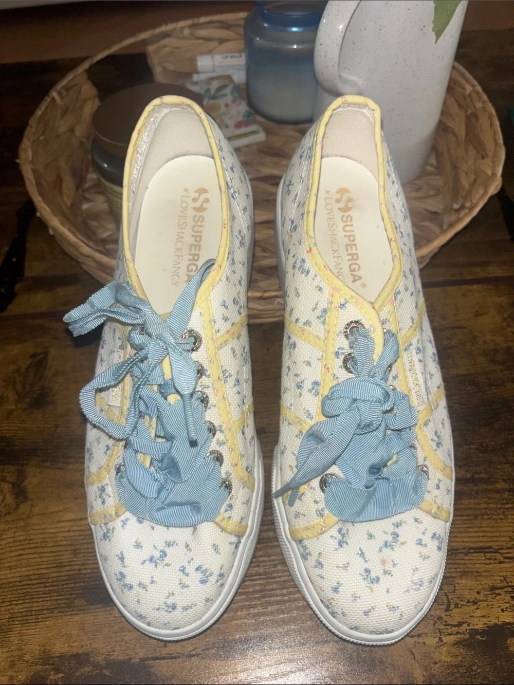 Superga love shack fancy colab Floral Canvas Sneakers in White, Blue, and Yellow
